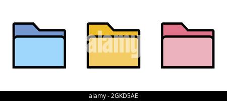 A set of computer folders in different colors. Wind illustration on white background. Stock Vector