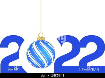2022 Happy New Year blue text and blue ball message on white background for advertisement, calendar, card, or web banner design vector stock Stock Vector