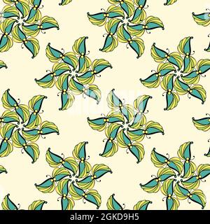 Pattern flowers ornament doodling, marijuana, abstract fantasy ornament, seamless. Hand drawing doodling, contour. Vector illustration Stock Vector