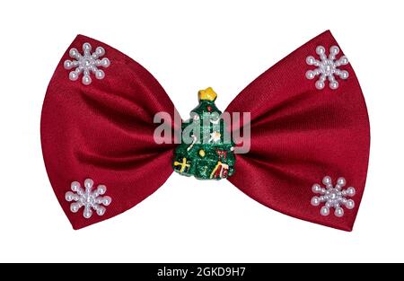 Top view of red Christmas bow tie, isolated on white background. Stock Photo