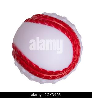 Top view of toy white and red baseball. Isolated on a white background. Stock Photo