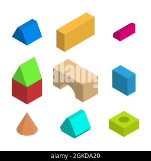 Multi-colored childrens cubes. Flat 3d isometric style, vector illustration. Stock Vector