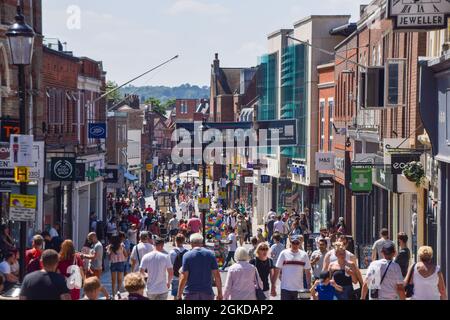 Busy Peascod Street, Windsor town centre, United Kingdom June 2021. Stock Photo