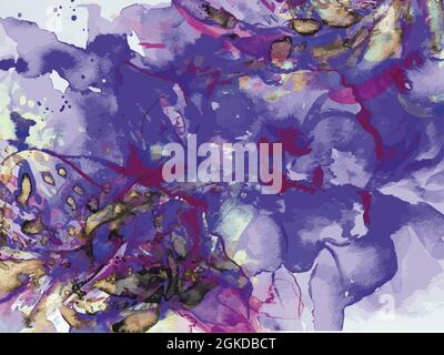 Blue vector flower pattern, watercolor texture with creative sketchy flower illustrations and dark spots. Vector illustration Stock Vector