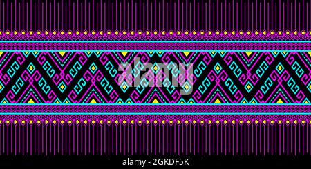 Magenta Turquoise Tribe or Native Seamless Pattern on Black Background in  Symmetry Rhombus Geometric Bohemian Style for Clothing or  Apparel,Embroidery Stock Vector Image & Art - Alamy