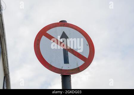 No Way Through Sign, traffic sign indicating one way system in place Stock Photo