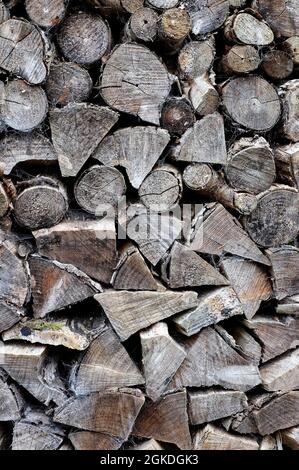 pile of neatly stacked firewood logs, north yorkshire, england Stock Photo