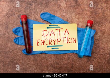 Handwriting text Data Encryption. Business concept Conversion of data into code for compression or security Writing Prescription Medicine Laboratory Stock Photo