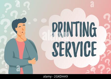 Conceptual caption Printing Service. Business concept program offered by print providers that manage all aspects Registering Social Media Account Stock Photo