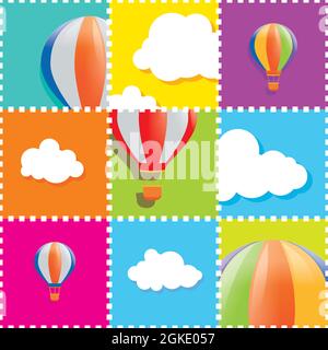 Cartoon aerostat balloon mosaic pattern. Kids stuff. Vector drawing  children's style and colorful. Stock Vector