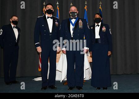 Senior Master Sgt. Courtney M. Sartain, one of Barksdale's newest chief master sergeant selects, poses for a photo during the 2021 Chief Master Sgt. Recognition ceremony at Barksdale Air Force Base, Louisiana, March 26, 2021. Twelve senior master sergeants were recognized as part of the one percent of the Air Force that holds the rank of chief master sergeant. Stock Photo