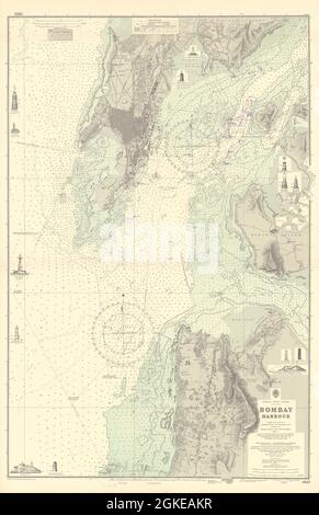 Bombay Harbour. Mumbai, India. ADMIRALTY sea chart 1885 (1956) old vintage map Stock Photo