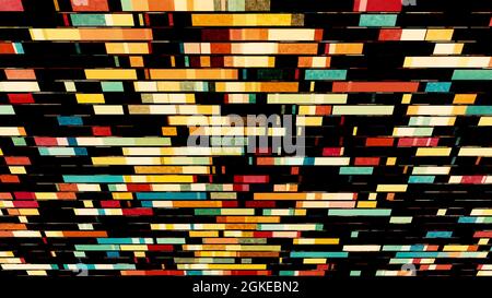 Abstract video game with moving colorful blocks on black background, seamless loop. Animation. Geometric mosaic pattern with colorful bricks Stock Photo