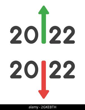 New year 2022 vector concept, arrows moving up and down, success and failure. Flat colored style. Stock Vector