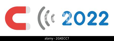 New year vector concept, magnet attracting 2022. Flat colored style. Stock Vector