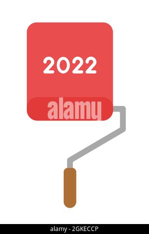New year 2022 vector concept, paint roller and painting. Flat colored style. Stock Vector