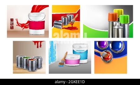 Paint Blank Containers Promo Posters Set Vector Stock Vector