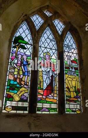 The stained glass window in All Saints Church (known as the Ramblers Church), Walesby, Lincolnshire Stock Photo