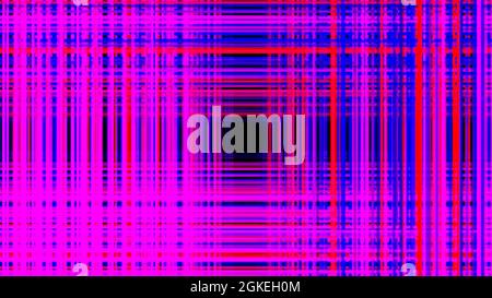 Colorful neon grid formed by narrow crossed lines on a black background, seamless loop. Animation. 3D moving tunnel with the square shaped black cente Stock Photo