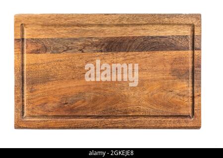 Handmade wooden chopping board. Cutting board isolated on white background. Stock Photo