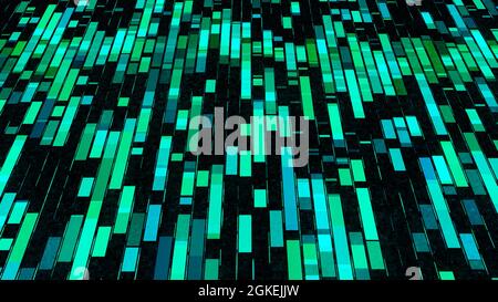 Abstract geometric technological pattern with blocks of data moving on black background. Animation. Visualization of digital information transmission, Stock Photo