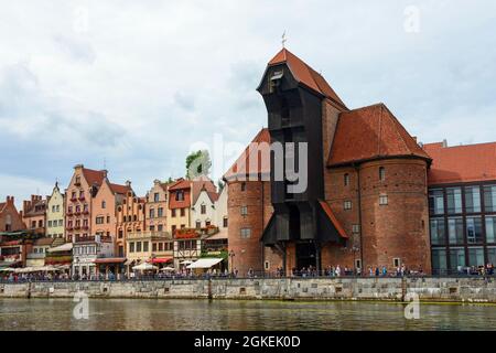 Crane Gate, Zuraw Medieval Harbour Crane, on the Motlawa, Old Town, Gdansk, Pomerania, Motlawa, Gdansk, Poland Stock Photo