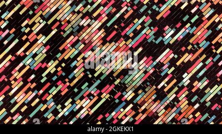 Abstract video game with moving colorful blocks on black background, seamless loop. Animation. Geometric mosaic pattern with colorful bricks Stock Photo