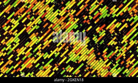Abstract geometric technological pattern with blocks of data moving on black background. Animation. Visualization of digital information transmission, Stock Photo