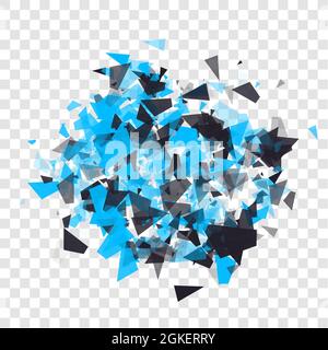 Abstract triangles particles with transparent shadows. Advertisement panel, infographic background, item showcase concept. Explosion cloud of black Stock Vector