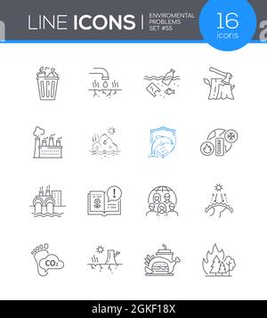 Environmental problems - modern line design style icon set. Neat ...