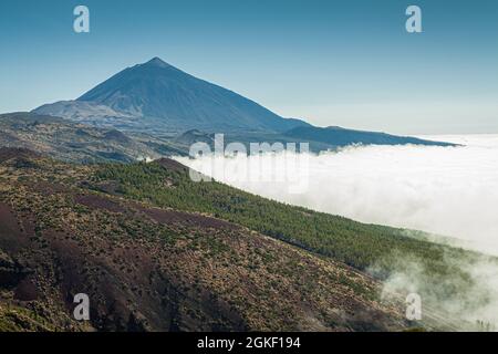 Tenerife, Spain; July 31st 2015: Teide volcano viewed over the clouds Stock Photo