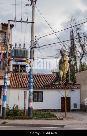 SUCRE, BOLIVIA - APRIL 21, 2015: Dinosaurus statue in Sucre, Bolivia Stock Photo