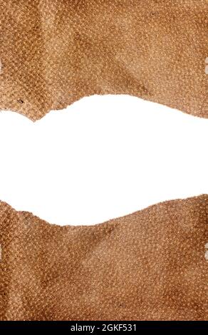 Two pieces of brown leather with a space for text isolated on white background. Stock Photo