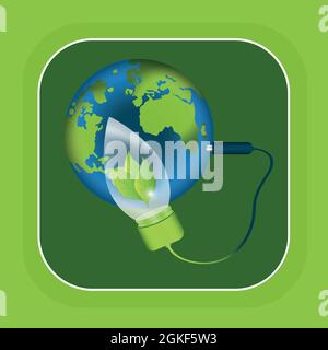 Clean energy symbol: plug is connected to a lightbulb and the earth. vector Stock Vector