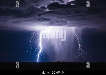 Thunderstorm lightning bolt strike in a storm near Holbrook, Arizona Stock Photo