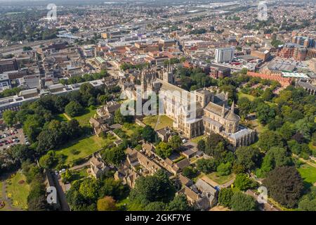 Aerial view of Peterborough Cathedral and city, Peterborough ...