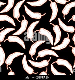 Pepper vector seamless pattern. Mexican chili spicy vegetable. Hot paprika texture. Stock Vector