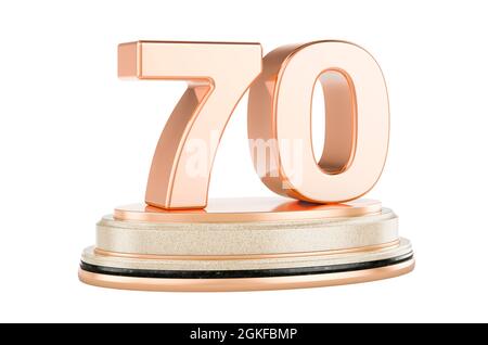 Golden 70 on the podium, award concept. 3D rendering isolated on white background Stock Photo