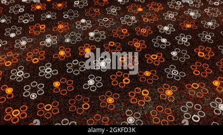 Abstract background with animation of technological mosaic. Animation. Circles creating a silhouettes of flower buds Stock Photo