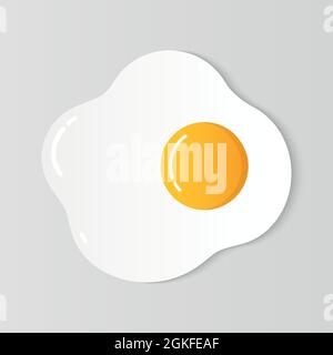 Fried egg, vector illustration. Bright yellow egg yolks on top of egg white against light gray background. Unusual fried egg art. Food icon. Top view. Stock Vector