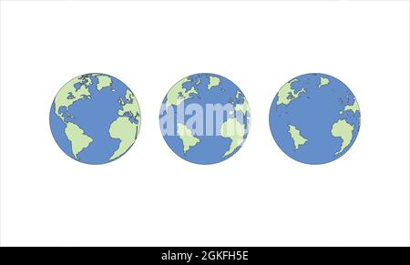 Illustration of sea level rise on planet Earth in three steps as part of climate change. Stock Vector