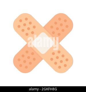 Isolated band aid or sticking plaster vector icon. Crossed adhesive bandage. Flat design illustration against white background. Stock Vector
