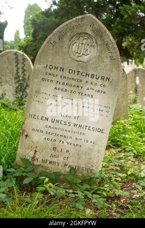 The grave in Southampton Old Cemetery of John Ditchburn, Chief Engineer of the P&O shipping line Stock Photo