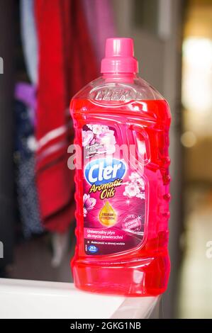 POZNAN, POLAND - Apr 13, 2016: A selective closeup of a plastic bottle of Cler floor cleaning liquid Stock Photo