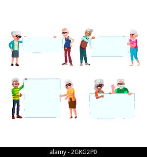 Old Man And Woman People With Banners Set Vector Stock Vector