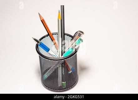 Different colorful stationery on white background. Back to school Stock Photo