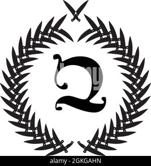 NUMBER 2 LOGO WITH KNIFE EMBLEM AROUND FOR ILLUSTRATION USE Stock Vector