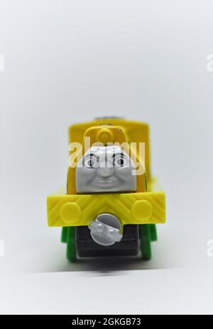 Raul - Thomas and Friends die cast character set against a white background. Stock Photo