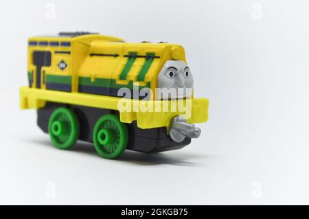 Raul - Thomas and Friends die cast character set against a white background. Stock Photo