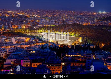 Panathenaic stadium in Athens, Greece (hosted the first modern Olympic Games in 1896), also known as Kalimarmaro which means good marble stone Stock Photo